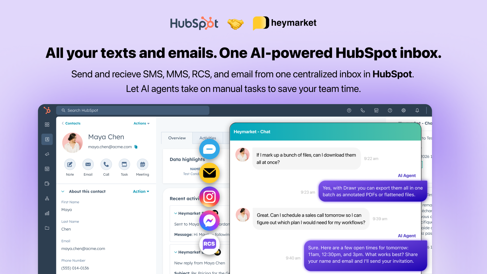 Centralize SMS, RCS, and Email in one AI-powered HubSpot