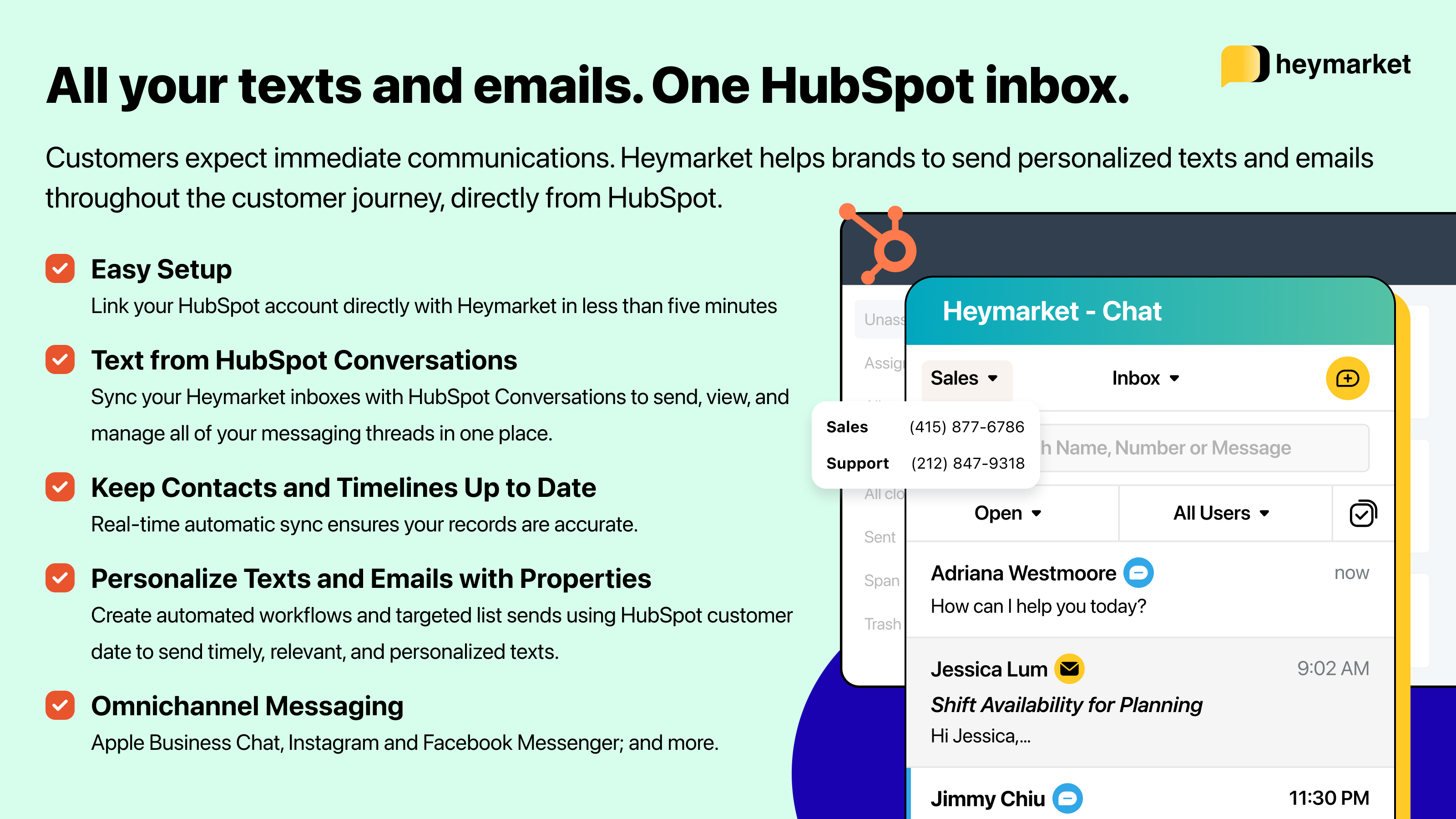 All your texts and emails. One shared HubSpot inbox.