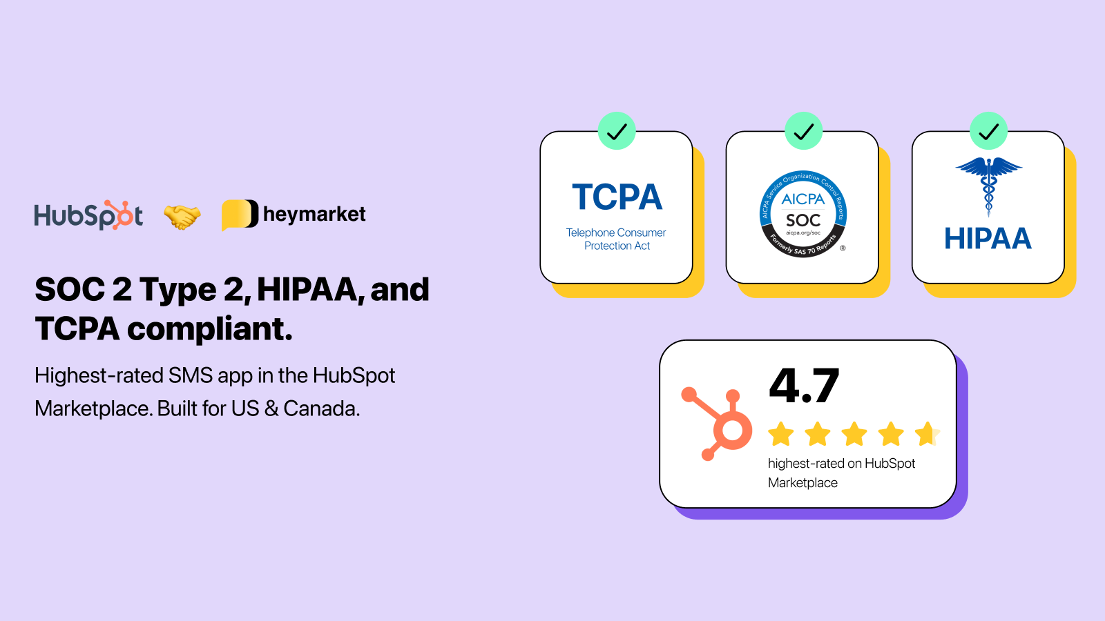 SOC 2 Type 2, HIPAA, and TCPA compliant SMS platform built for businesses in the US and Canada.