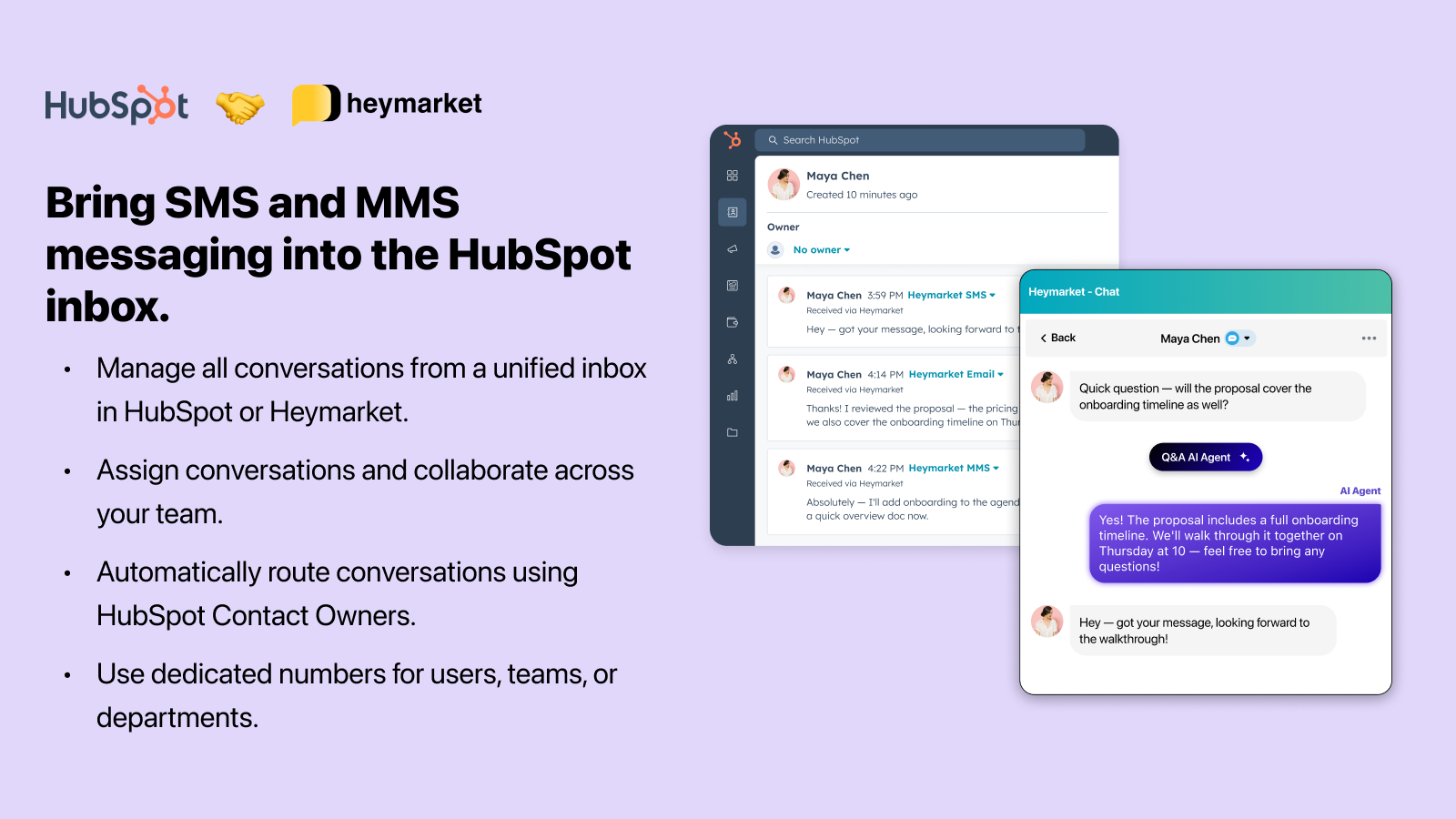 Manage, assign, and route all messaging conversations from one shared inbox — with dedicated numbers for every team